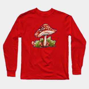 Illustrative Botanical Mushroom - Cottagecore Art Long Sleeve T-Shirt